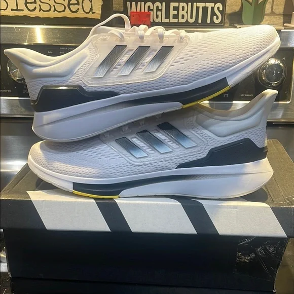 Adidas Q21 Run White and Black Sneakers with Silver Details Size 12- adidas EQ21 Run Black White 2022 GREAT PRICE NEW IN  main image 2